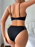 Women's Sexy U-shaped 3/4 Bra Underwear Set Solid Color Steel Ring Gathering Push Up Everyday Versatile Underwear Set A2577