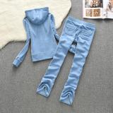 Juicy Lovers Brand Women Sporting Suits Set Velvet Straight-Leg Pant Casual Tracksuits Hooded Collar Solid Women Sportswear Suit