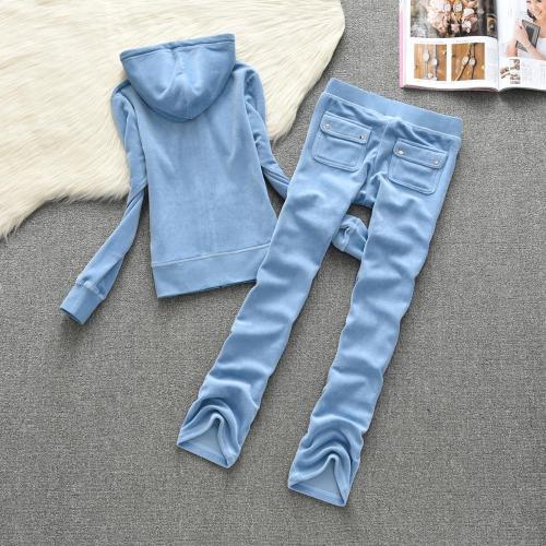Juicy Lovers Brand Women Sporting Suits Set Velvet Straight-Leg Pant Casual Tracksuits Hooded Collar Solid Women Sportswear Suit