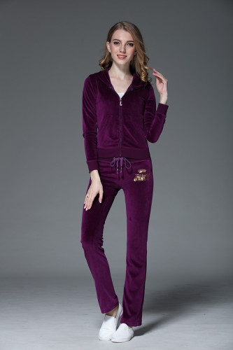 Juicy Lovers Brand Women Sporting Suits Black Blue Slim Velvet Womens Casual Tracksuits Hooded Collar Popular Sportswear suit