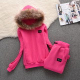 Juicy Coconut Brand Women Sporting Suits Velvet Spring Winter Thickened Casual Womens Tracksuits Hooded Collar Sportswear suit