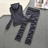 Juicy Lovers Brand Women Sporting Suits Set Velvet Straight-Leg Pant Casual Tracksuits Hooded Collar Solid Women Sportswear Suit