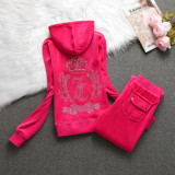 Juicy Cometure Velvet Tracksuit Women's Casual Sports Suit Hooded Sweatshirt + Casual Trousers 2pc Autumn and Winter Velvet Suit