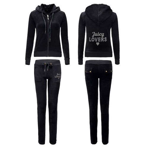 Juicy Lovers Brand Spring Women Sporting Suits Blue Black Slim pleuche Letter Casual Tracksuits Hooded Collar Sportswear suit