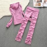Juicy Lovers Brand Women Sporting Suits Set Velvet Straight-Leg Pant Casual Tracksuits Hooded Collar Solid Women Sportswear Suit