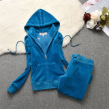 Juicy Lovers Brand 2024 Fashion Women Sporting Suits Hooded Slim Velvet Yoga Jogging Casual Tracksuits Women's Sportswear suit
