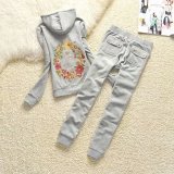 Juicy Lovers Brand Flower Hot Stamping Velvet Women Sporting Suits Outdoor Jogging Tracksuits Hooded Collar Sportswear suit