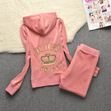 Juicy Lovers Brand Sporting Suits Women Tracksuits Casual Embroidery Diamonds Velvet Hooded Collar Yoga Jogging Sportswear Dress