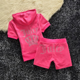 Juicy Lovers Brand Summer Fashion Slim Shiny Diamonds Velvet Casual Tracksuits Women Sportswear Suit Yoga Tennis Dress suits