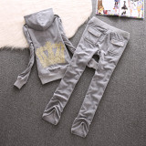 Juicy Lovers Brand Autumn Women Sporting Suits Purple Gray Velvet Casual Womens Tracksuits Hooded Collar Popular Sportswear suit