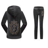 Juicy Lovers Brand Women Sporting Suits Set Navy Blue Black Green Velvet Casual Tracksuits Hooded Collar Spring Sportswear suit