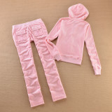 Velvet Tracksuit Solid Color Hooded Women Suit Velvet Sports Suit 2pc Thickened Solid Color Hooded Top + Casual Trousers