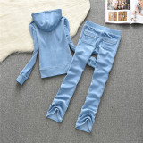 Juicy Lovers Brand Women Sporting Suits Set Velvet Straight-Leg Pant Casual Tracksuits Hooded Collar Solid Women Sportswear Suit