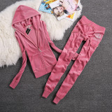 Juicy Lovers Brand Spring Autumn Women Sporting Suits Slim Fashion Velvet Women Tracksuits Hooded Collar Jogging Sportswear suit
