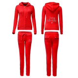 Juicy Lovers Brand Spring Women Sporting Suits Blue Black Slim pleuche Letter Casual Tracksuits Hooded Collar Sportswear suit