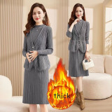 Elegant Women's Sets 2024 Winter Women's Plush Round Neck Dress and Vest Two Piece Set