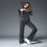 Juicy Lovers Brand Spring Women Sporting Suits Black Pink Gray Blue Slim pleuche Casual Tracksuits Hooded Collar Sportswear suit