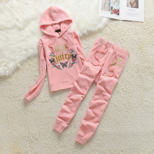 2025 Juicy Cometure Velvet Tracksuit Sequin Butterfly 3D Pattern Hooded Women Sweatshirt Casual Sports Suit Autumn Velvet  Suit
