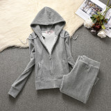 Juicy Lovers Brand Coconut Women Sportswear suit Striped Solid Velvet Spring Autumn Casual Tracksuits Black Gray Sporting Suits