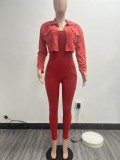 2024 Autumn Ribbed Crop Tops 2 Piece Pant Set Outfits Women Cropped Coats Sportwear Sexy Elegant Ribbed Jumpsuits Two Piece Sets