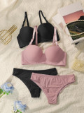 2sets Solid Underwire Lingerie Set Women Push Up Bra With Steel Ring Fashion Women Underwear Panty Everyday Bras Sets J2611