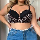 Leopard Print Sexy Lace Stitching Underwear For Ladies D Cup Plus Size Women's Clothing Suitable For Buxom Women Bra B2414