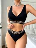 High Quality New Sexy Letter Bra Set For Women's Gathering Push Up Underwear For Women's Seamless Thong Underwear Set MR2702