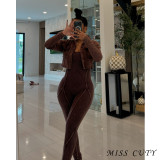 2024 Autumn Ribbed Crop Tops 2 Piece Pant Set Outfits Women Cropped Coats Sportwear Sexy Elegant Ribbed Jumpsuits Two Piece Sets