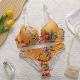 Hot Selling High-quality Multi-color Lingerie 2-piece set For Women's Underwear Beautiful Flower Print Push Up Bra Set A2138