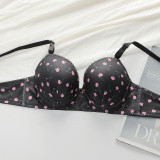 Two Piece Women Underwear Set With Floral Print Design 3/4 Cup Hood Gathered And Matching Triangle Underwear Sexy LingerieA2169