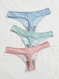 Women's Cute And Fresh 3-piece Multi-color Striped Underwear Thong Without Trace Antibacterial Daily Casual Underwear Thong C364