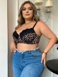 Leopard Print Sexy Lace Stitching Underwear For Ladies D Cup Plus Size Women's Clothing Suitable For Buxom Women Bra B2414