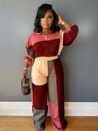 Fall Long Sleeves Crop top Suits Tracksuits Women's Suits Casual Bodycon Pants Suits Patchwork 2 Two Piece Sets Sweatshirts