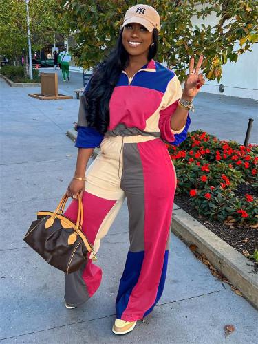 Fall Long Sleeves Crop top Suits Tracksuits Women's Suits Casual Bodycon Pants Suits Patchwork 2 Two Piece Sets Sweatshirts