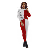Sexy Women's Fall and Winter Splicing Color Color Long -sleeved Long Pants Ladies Bottom Pants Set  Sporty woman suit joggings