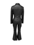 Buttons Fall Long Sleeves O Neck Crop top Suits Tracksuits Women's Suits Casual Pants 2 Two Piece Sets Bodycon Black Sweatshirt