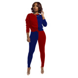 Sexy Women's Fall and Winter Splicing Color Color Long -sleeved Long Pants Ladies Bottom Pants Set  Sporty woman suit joggings