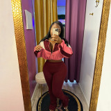 Fashionable two-piece set, color-blocked zipper jacket and leggings sportswear set for women