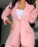 Woman Elegant Blazer Sets New Autumn Fashion Women's Notched Collar Coat & Pocket Design Pants Set Work Commuting Two Piece Suit