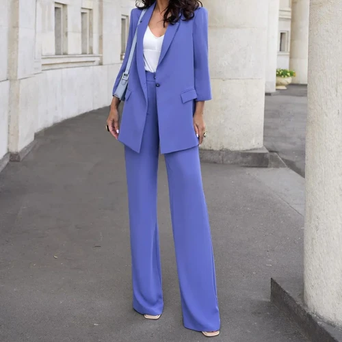 Suit Set Autumn and Winter New Style Solid Color Commuter Sense Small Suit High Waist Trousers Two-piece Suit