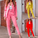 BAMBOOBOY Causal Blazer Suit and Pencil Pants Two 2 Piece Sets Outfits for Women Classic Office Lady Work Street Outfit