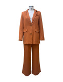 New Women's Trousers Suit Casual Long Sleeve Jacket Wide Leg Pant Female 2 Pieces Blazer Set Ladies Fashion Elegant Pant Suit