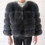 New Winter Crop Style Plus Size Fur Jacket Women Real Fox Fur Coat