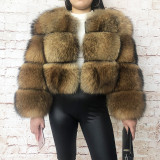 New Style Thick Fluffy Cropped Full Sleeve Real Raccoon Fur Jacket  Winter Ladies Fur Coat