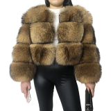 New Style Thick Fluffy Cropped Full Sleeve Real Raccoon Fur Jacket  Winter Ladies Fur Coat