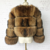 New Style Thick Fluffy Cropped Full Sleeve Real Raccoon Fur Jacket  Winter Ladies Fur Coat