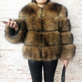 New Style Thick Fluffy Cropped Full Sleeve Real Raccoon Fur Jacket  Winter Ladies Fur Coat