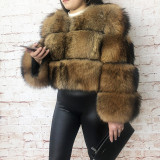 New Style Thick Fluffy Cropped Full Sleeve Real Raccoon Fur Jacket  Winter Ladies Fur Coat