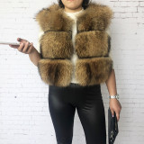 New Style Thick Fluffy Cropped Full Sleeve Real Raccoon Fur Jacket  Winter Ladies Fur Coat