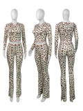 Leopard Print Two Piece Set Women Spring 2025 Street Clothing Y2k Fashion Tracksuit Long Sleeve Zip Hoodie Crop Tops Pants Sets